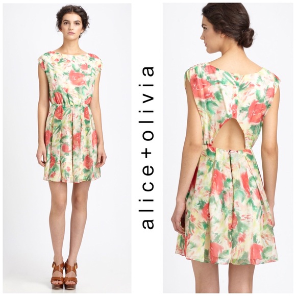 Alice + Olivia Silk Watercolor Floral Print Dress - Picture 11 of 11